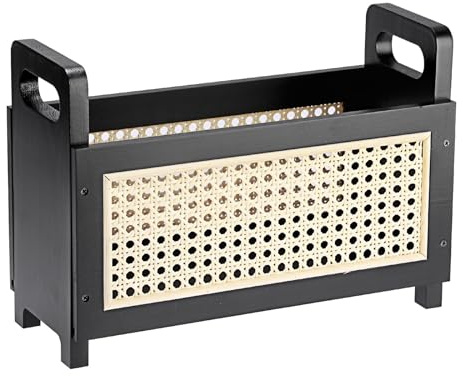 SUMNACON Tragbar Zeitschriftenständer aus robustem Bambus, stehend Magazinhalter, Geflochtener Dokumentenhalter mit Griff, Bücherkorb für Aktenmappe, Aktenordner, A4 Papier (Schwarz)