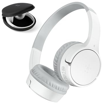Belkin SoundForm Mini Casque Audio sans Fil pour Enfants avec Micro intégré (Circum-aural, autonomie de 30 h, pour Apprentissage, Voyages, Autocollants Amusants, pour iPhone, iPad, Galaxy) - Blanc