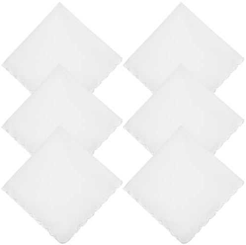 TIESOME 6 Piezas Pañuelos de Algodón Festoneados para Hombres y Mujeres Pañuelo Cuadrado de Bolsillo Toalla Traje Pañuelo (Blanco)
