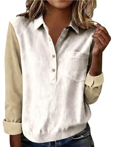 Genérico Blusa Casual de Mujer de Color sólido con Mangas largas, Cuello con Solapa y Ajuste Holgado