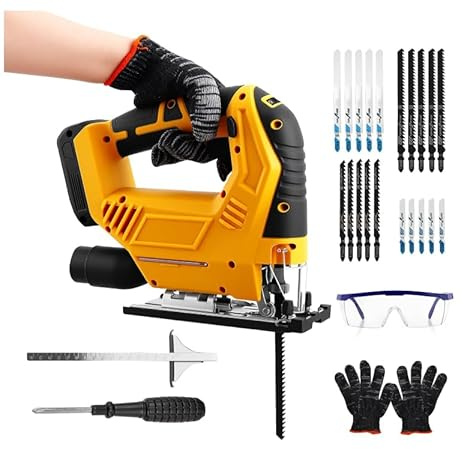 Cordless Jigsaw Compatible with dewalt 18V 20V Battery, 45°Bevel Cutting Angle, 4 Orbital Settings & Tool Free Blade Change, 20Pcs Jigsaw Blades, Jigsaw Tool