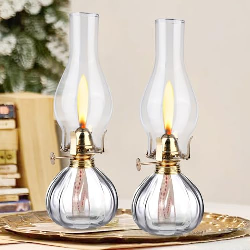 Lampada retrò a petrolio, 2 pezzi in vetro a petrolio per interni, lampada a olio trasparente, lampade classiche a petrolio, lampada a olio antivento, lampade a olio regolabili per emergenza, giardino