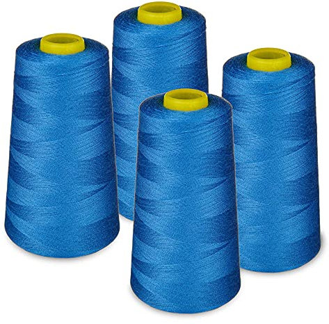 Lialina 4 Konen Overlockgarn - 287 Jeans-blau, OEKO-TEX, Garnstärke 40S/2 (120), Länge je 2700m, 100% Polyester - Nähgarn Set für Overlock Nähmaschinen