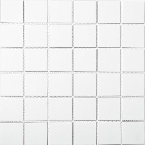 Mosaik, fyrkant, enfärgad, vit, matt keramikkakel, mosaiksten, format: 48 x 48 x 6 mm, bågstorlek: 306 x 306 mm, 10 ark
