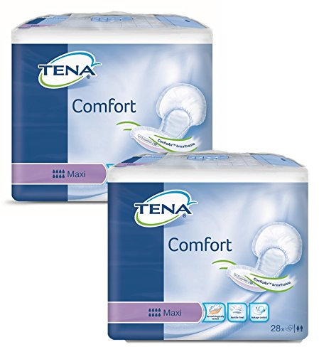 Tena Comfort Maxi – Inserto per incontinenza, unisex, per adulti, 56 pezzi, large, simile al tessuto, traspirante, usa e getta, protezione dalle urine, uso notturno