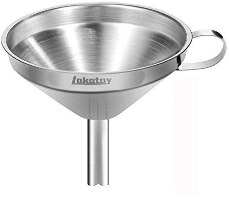 Lakatay 5-Inch Food Grade Stainless Steel Kitchen Funnel with Strainer Filter for Transferring of Liquid Dry Ingredients and Metal Cooking Funnel—Silver