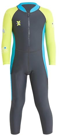 DIVE&SAIL - Traje de Neopreno para Niños de una Pieza Wetsuit con cremallera Frontal Proteción UV Manga Larga de Natación Deporte Acuático - Gris
