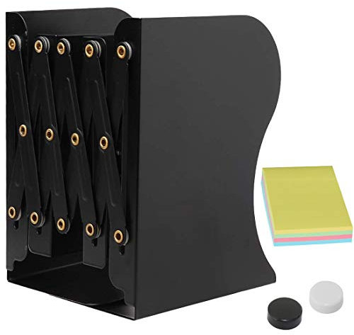 Book Ends,DARUITE Metal Bookends,Adjustable Non-Skid Heavy Duty Book Stopper, Bookends Holder for Shelves,Decorative Book Dividers for Library Home Classroom School Office(Black)