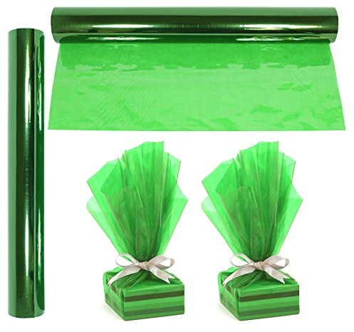 Rotolo di cellophane verde | 30,5 m di lunghezza x 40,6 cm di larghezza | spessore 2,3 mm di spessore verde trasparente | Regali, cesti, arti e mestieri, dolcetti, cellophane carta da regalo | colore