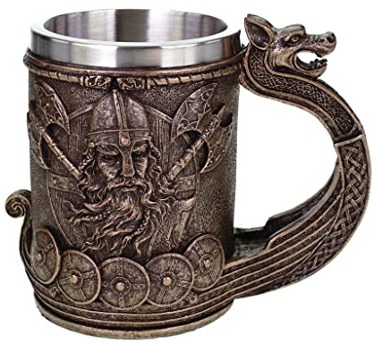 Vogler 816-931 Wikinger Krug Drakar Wikingerschiff mit Metalleinsatz Becher Mehrfarbig