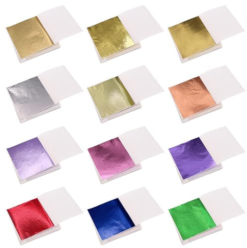 600 Sheets Gold Leaf Foil Paper, 12 Colors Imitation Gold Leaf for Arts and Crafts, Nail Art, Slime, Painting, Home Decoration,Wall