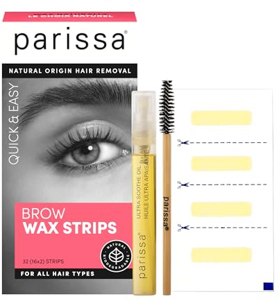 Parissa Eyebrow 32 Biodegradable Wax Strips Kit for At-Home Hair Removal with Ready-to-Use Mini Wax Strips for All Hair Types