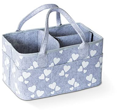 K-One Baby Nappy Caddy Bag Organizer With 3- Compartment for New Born Infant Nursery| Portable & Foldable Car Organizer | Diaper Wipes Storage Box (Grey Heart)