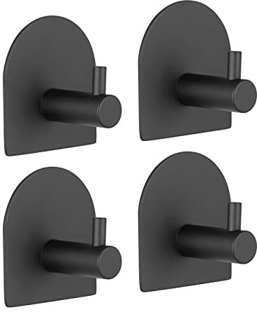 Ibergrif M34451B Ganchos Adhesivos para Pared, Gancho para Toallas sin Taladro, Colgador Autoadhesivas 3 m para Baños, Cocinas, Oficinas, 4 Piezas, Acero Inoxidable, Negro