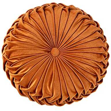 NatureMan Cuscino rotondo per divano da 34,8 cm, in velluto di colore puro, cuscino rotondo plissettato, cuscino a forma di zucca, adatto per la decorazione di casa, letto, auto (arancione)