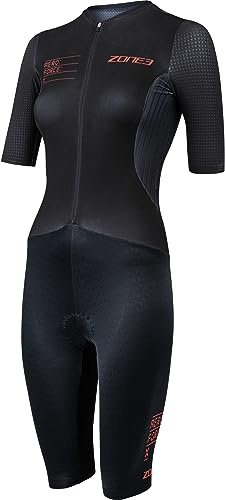 ZONE3 Women's Aeroforce-X II Short Sleeve Trisuit Designed To Be World's Fastest Pro Triathlon Suit Made in Britain (S, Black)