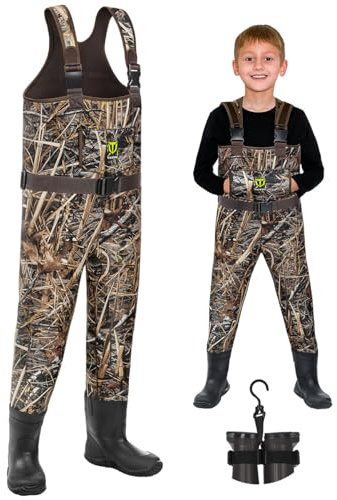 TIDEWE Chest Waders for Toddler & Children, Neoprene Waterproof Insulated Hunting & Fishing Youth Waders for Boy and Girl, Cleated Bootfoot Kids Wader, Next Camo Evos (Size 4)