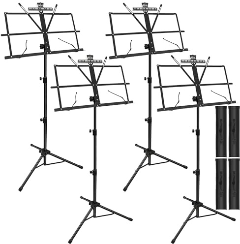 4 Pack Music Stand, 2 in 1 Dual-Use Folding Sheet Music Stand, Lightweight Portable Adjustable Desktop Book Stand with Music Sheet Clip Holder & Carrying Bag