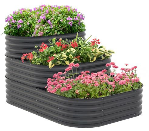 Outsunny Carré Potager de Jardin jardinière en Acier lit de Jardin surélevé Fond Ouvert 3 étages pour Herbes légumes Fruits Fleurs 158 x 109 x 82 cm Gris