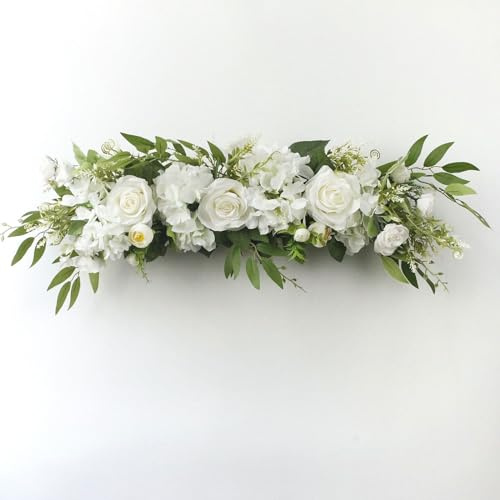 Obelunrp Bröllopsbågsblommor, 65 x 16 cm konstgjord ros blomswag, falsk siden ros dörrkrans för bröllop heminredning (vit)