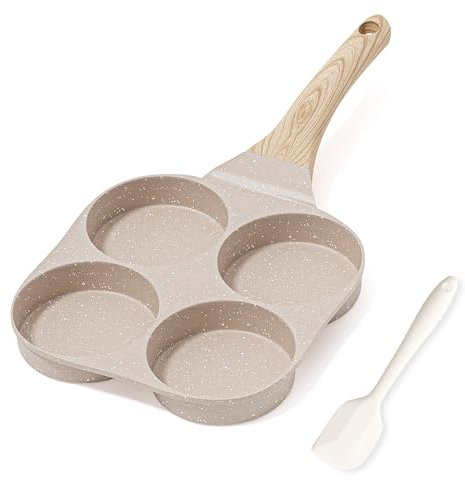 RIOVARM Sartén Antiadherente para Huevos y Tortilla - Inducción, Granito, Sin PFOA, 4 Agujeros Redonda Escalfadora para el Desayuno