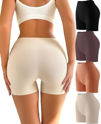 FINETOO 4er Pack Womens Boxer Shorts under Dress Seamless Underwear No Vpl Panties Breathable Underpants for Ladies Multipack S-XL