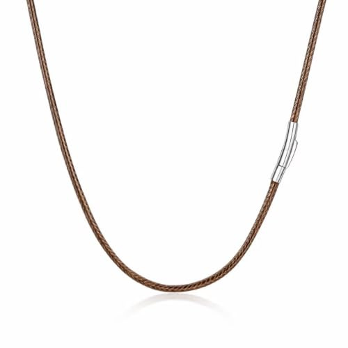 RWQIAN Cordon Collier pour Pendentif,Homme Chaine 56cm en Cuir de Simili avec Fermoir en Acier,Corde Tressé Collier Brun 3mm