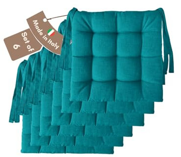 Il Tuo Artigiano Design 6 Stuhlkissen im Set, 40 x 40 cm 6 cm dick, Polsterung aus Schaumstoff und weichem Acryl, Sitzkissen Stuhl 6er Set, Stuhlkissen Outdoor 40x40 (6, Petrol)