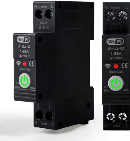 Jadeshay Interruptor WiFi,1P 63A 230VAC Tuya WiFi Disyuntor Inteligente Medidor de Energía Temporizador con Interruptor de Control Remoto y Por Voz Tuya App Control,3 Modos de Temporización