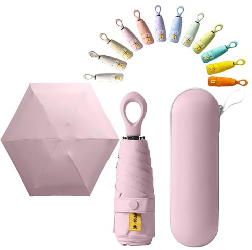 Mini Travel Compact Folding Hook-shaped Handle Umbrella Small Portable UV 99.9% Protection/6 Ribs/Teflon Coating/Open Close/Anti Rain Sun/Lightweight Small Pocket/Handbag for Women Kids