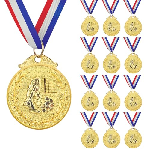 LGZIN 12 Medaglie di Compleanno per Bambini, Medaglie Vincenti Dorate con Fascia, Medaglia Olimpica, Regalo per Bambini, Ragazzi, Ragazze, Adulti