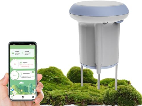 RISOON Smart WiFi jordfuktighetssensor, Bluetooth jordsensor, rumstermometer inomhus jordtestare, smart växtsensor, kompatibel med Alexa Tuya/Smart Life app, för inomhus utomhus trädgårdsskötsel