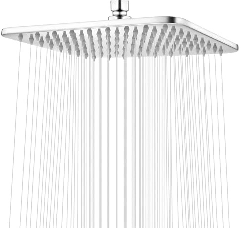 Square Rainfall Shower Head 9.8-Inch Large Overhead Fixed Rain Showerhead Full Body Coverage Stainless Steel Shower Head with Adjustable Swivel Ball Joint | G1/2 Universal Fitting | Polished Chrome