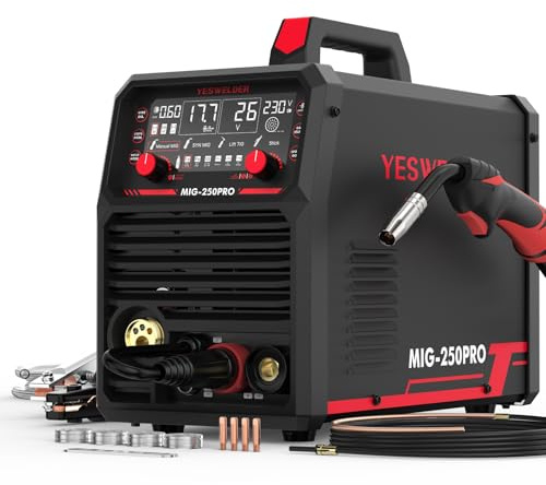 YESWELDER Aluminium MIG Svetsare 250A 230V, MIG/Pulserande MIG/Flötdotermantel/Aluminium MIG/Lift TIG/MMA 6-i-1 Multiprocesssvetsapparat, Digital Display, Kompatibel med Spoolpistol