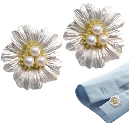 Renchey Botones Cubrebotones Con Flor De Perla Para Blusas De Mujer | 2 Piezas Artesanales,Perla En Forma De Flor Decorativos Para Hombre Mujer Camisa Blusa - Accesorios Para Vestidos