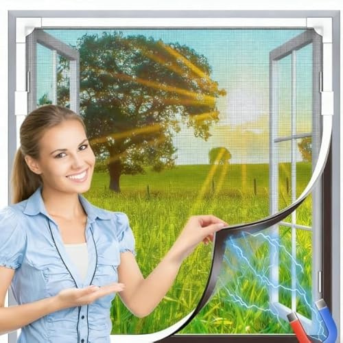 Adjustable DIY Magnetic Fly Screen Window Max 100 x 130 cm, Fly Screens for Windows Has a Full Set of Accessories, Window Fly Screen Full Frame Magnetic Strip Easy Installation, Keep Fly/Mosquito Out