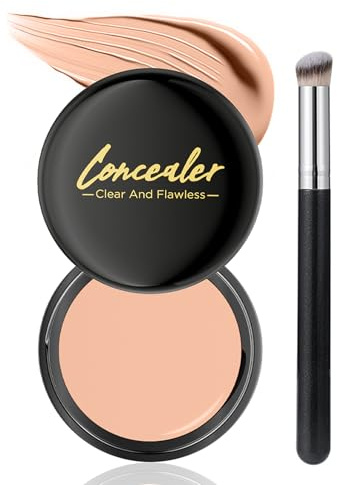 Full cover concealer med pensel – naturlig täckkräm – Corrects mörka ringar, Red Marks, mjuka fina linjer, blekmedel, tatueringar – vattentät och hållbar tatueringsskydd – felfritt utseende