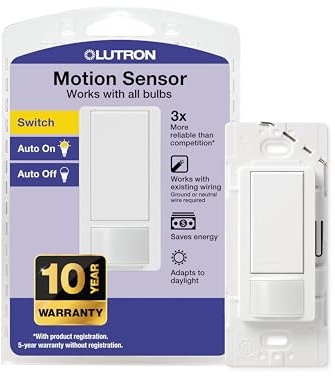 Lutron Maestro Motion Sensor Light Switch Indoor for Bathroom, Garage, Laundry Room, Any Bulbs, Occupancy Vacancy Sensor, Single-Pole, MS-OPS2-WH, White