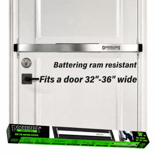 Doorricade - Barra de Seguridad para Puerta Que asegura Todo el Ancho de tu Puerta Delantera de Apertura Interior. Se Adapta a Puertas de 33 a 36 Pulgadas de Ancho.