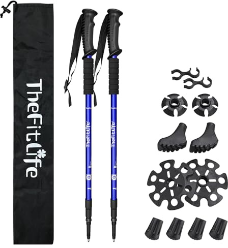 TheFitLife Nordic Walking Mountaineering Anti Shock Hiking Trekking Walking Trail Poles, 2-Pack, Folding Collapsible Alpenstocks, Ultralight for Travel Mountaineering (Blue)