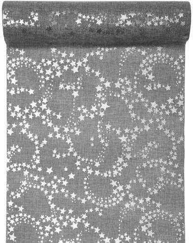 Santex 3 Meter Jute Tischläufer Weihnachten Sterne in Grau/Silber, 30 cm