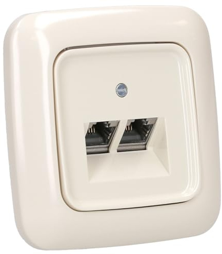 EBROM's BJ Sets Busch-Jaeger Komplettset / 2er Netzwerkdose - 2-fach UAE Anschlussdose Cat.6A UAE + 1 Fach Rahmen + Abdeckung - DURO 2000 cremeweiß
