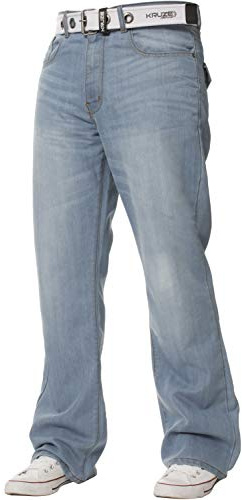 BRAND KRUZE Jean Coupe Jambe Semi-évasée Coupe Large Toutes Tailles pour Homme(Bleu, 30W / 34L)