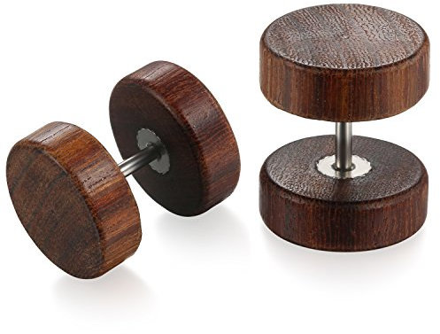 Flongo Holz Ohrstecker 12mm Knopf Männer Frauen Ohrringe Holz Stud Ohrstecker Gestüt Stecker Ohrringe Holz Fake Plug Tunnel Ohrstecker Piercing Ohrschmuck dunkel braun