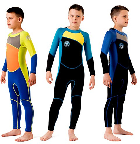Kids Wetsuit for Boys Toddlers by Scubadonkey | Wetsuit for Kids in 2.5mm Neoprene UPF 50+ | Meets CPSC Safety Requirements (Grey/Blue, 12)
