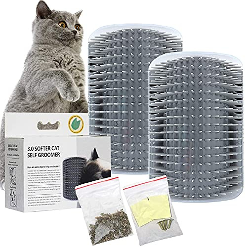 2 Pack Cat Self Groomer - Softer Cat Corner Scratcher with Catnip, Massage Comb & Face Scratcher for Kittens with Long & Short Fur