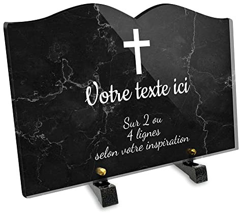 Plaque funéraire Livre personnalisable en plexi motif Croix Chrétienne, différentes tailles, épaisseur 6mm, personnalisée sur plusieurs lignes 30x20 cm