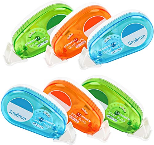 Glue Roller, 6Pcs Adhesive Glue Tape, 5m x 8mm Double Sided Tape Dispenser Transparent for Crafting, Cards, Photo, Journal and Scrapbooking(radom Color)