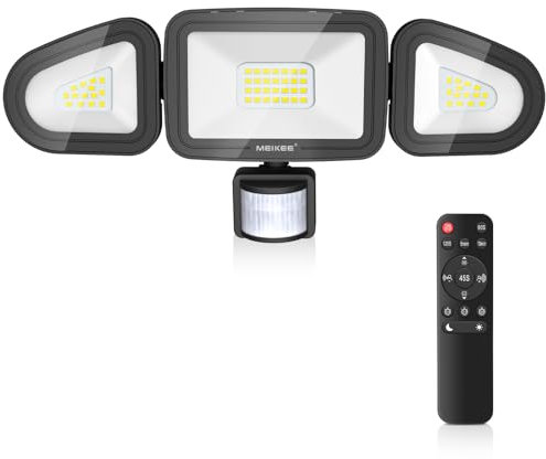 MEIKEE 42W Security Lights Outdoor Motion Sensor 3600LM 6500K Daylight White PIR Floodlights Outdoor 4 Modes Timing with Remote Control IP66 Waterproof 180° Adjustable for Garden Garage Doorways