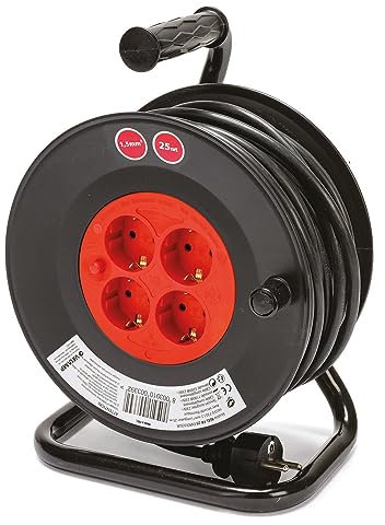 Kabeltrommel 25m, Kabelrolle mit 4 Steckdosen, H05VV-F 3G1,5mm2.